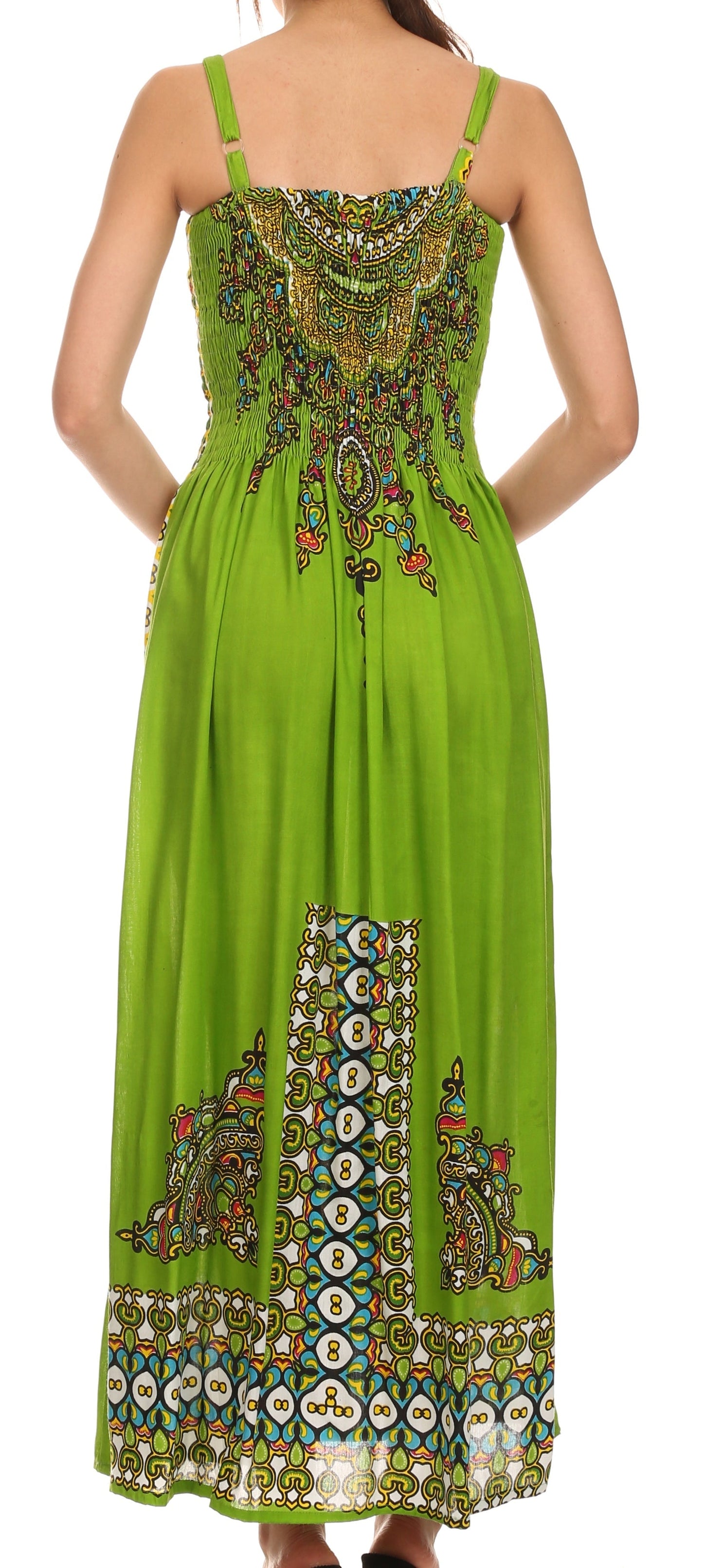 Sakkas Karla Smocked Bust Adjustable Strap Long Dress