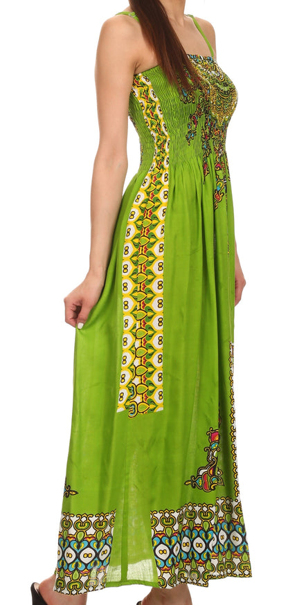 Sakkas Karla Smocked Bust Adjustable Strap Long Dress