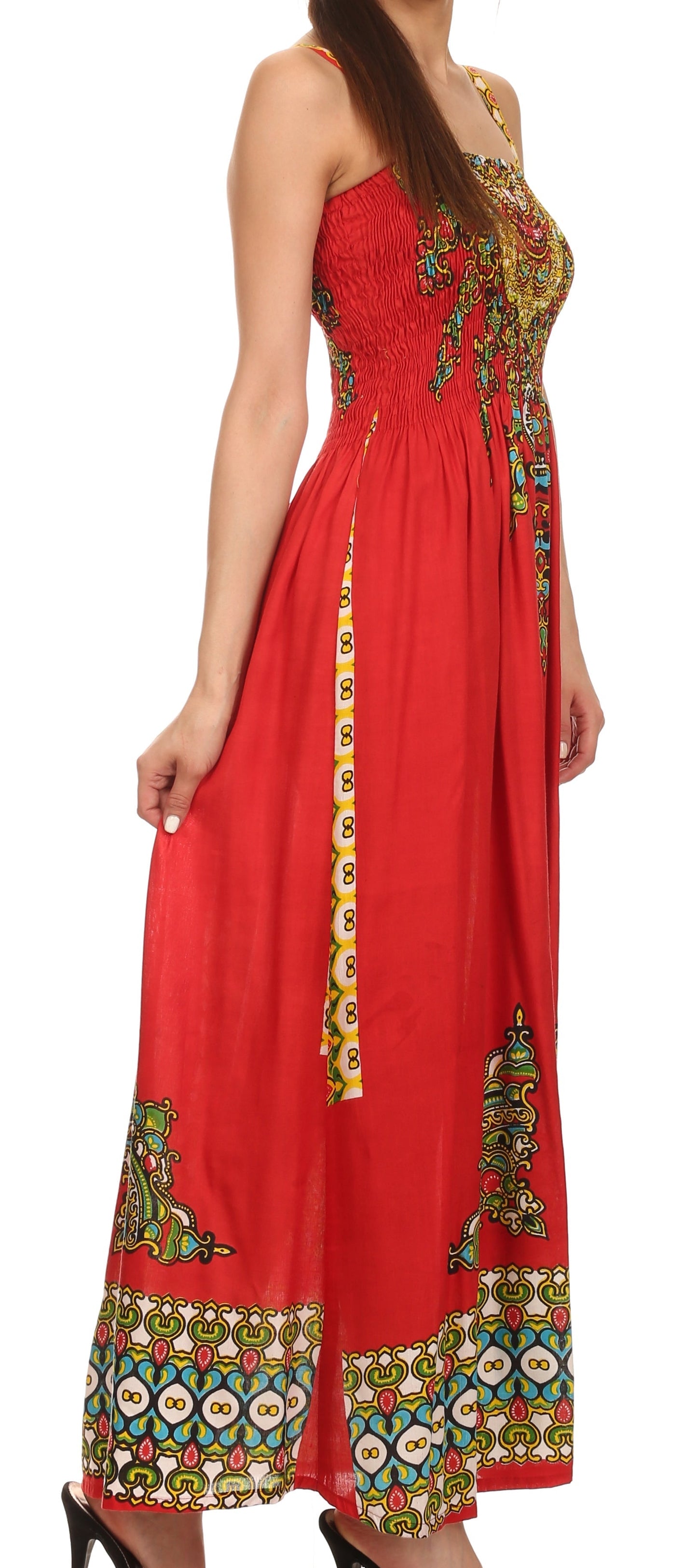 Sakkas Karla Smocked Bust Adjustable Strap Long Dress