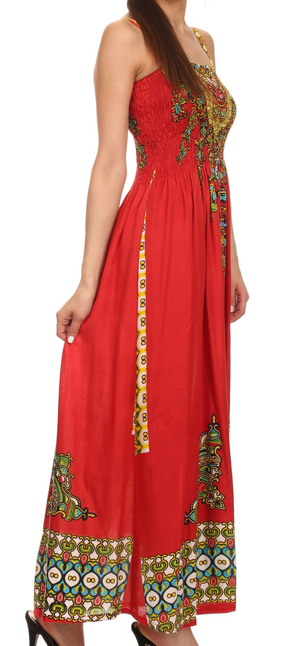 Sakkas Karla Smocked Bust Adjustable Strap Long Dress
