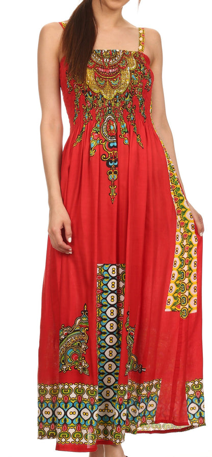 Sakkas Karla Smocked Bust Adjustable Strap Long Dress