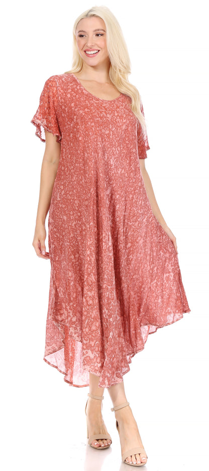 Sakkas Lila Freckled Dyed Cap Sleeve Scoopneck Long Caftan Dress / Cover Up