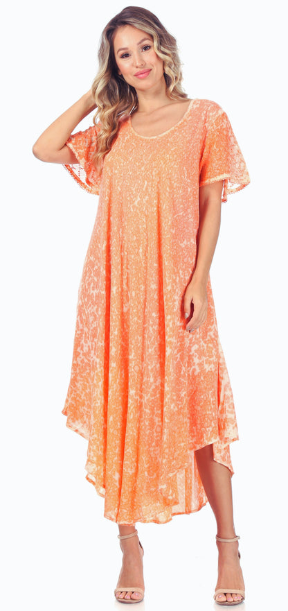 Sakkas Lila Freckled Dyed Cap Sleeve Scoopneck Long Caftan Dress / Cover Up