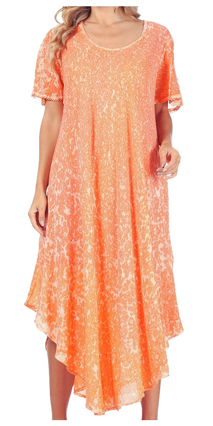 Sakkas Lila Freckled Dyed Cap Sleeve Scoopneck Long Caftan Dress / Cover Up