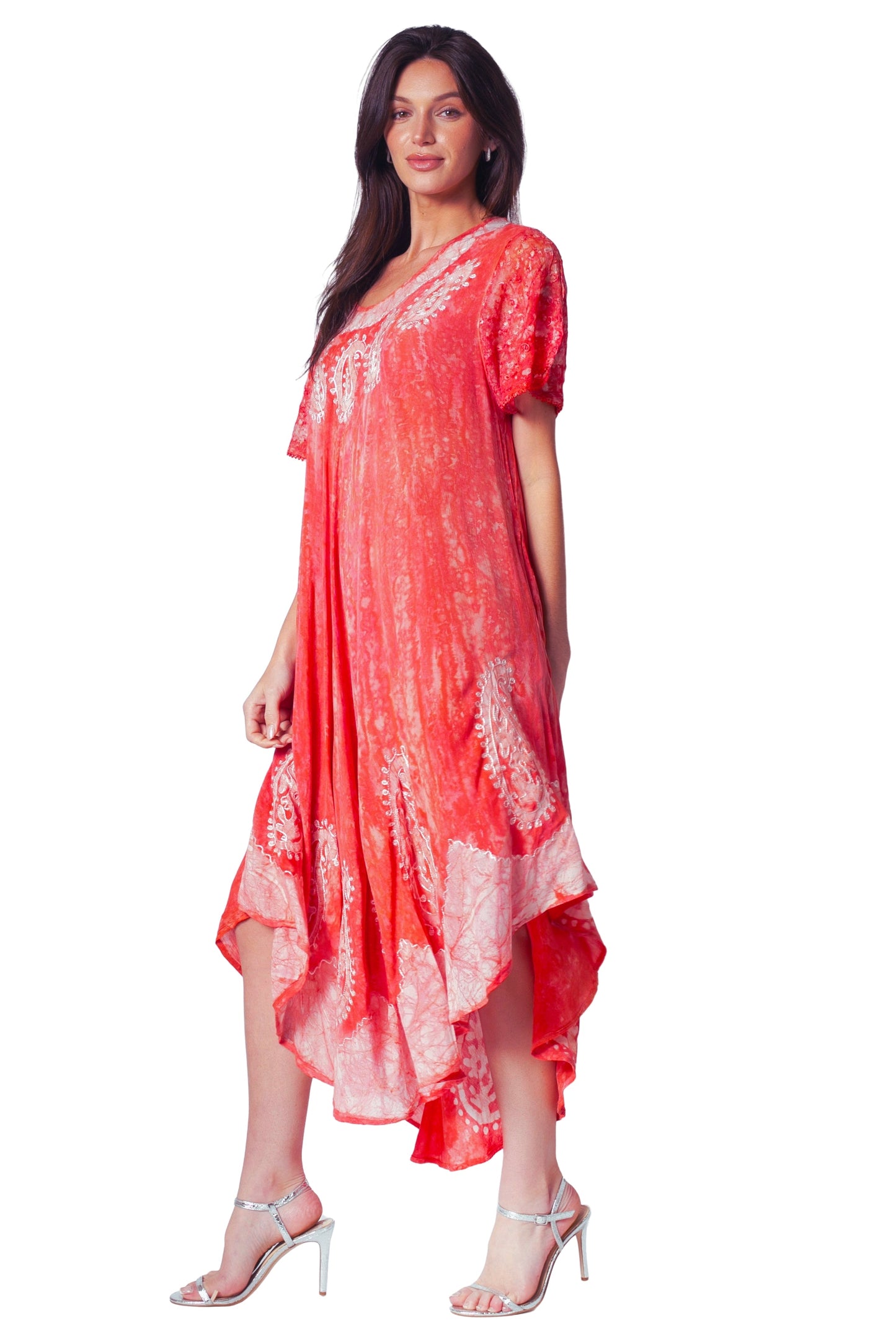 Sakkas  Bree Long Embroidered Cap Sleeve Marbled Dress