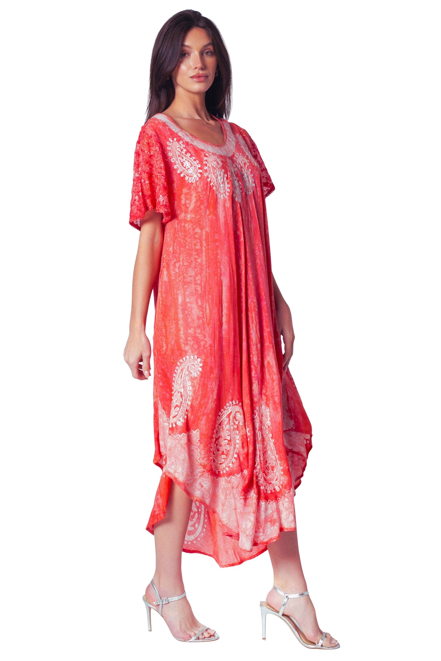 Sakkas  Bree Long Embroidered Cap Sleeve Marbled Dress