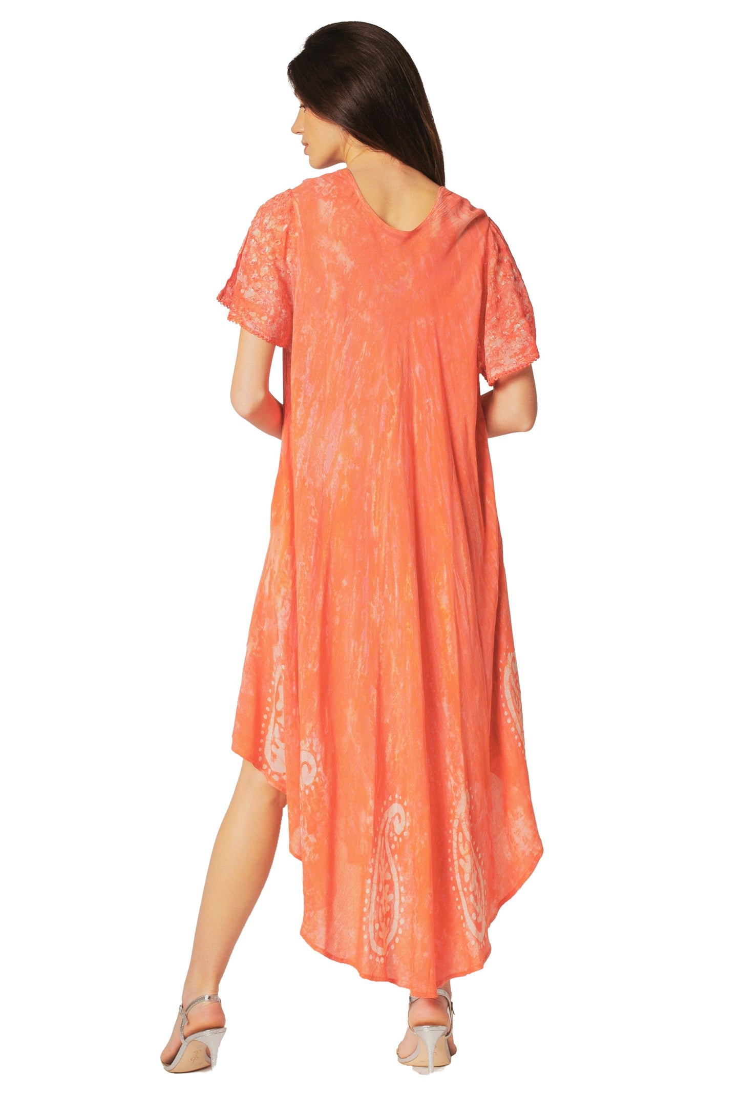 Sakkas  Bree Long Embroidered Cap Sleeve Marbled Dress