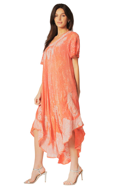 Sakkas  Bree Long Embroidered Cap Sleeve Marbled Dress