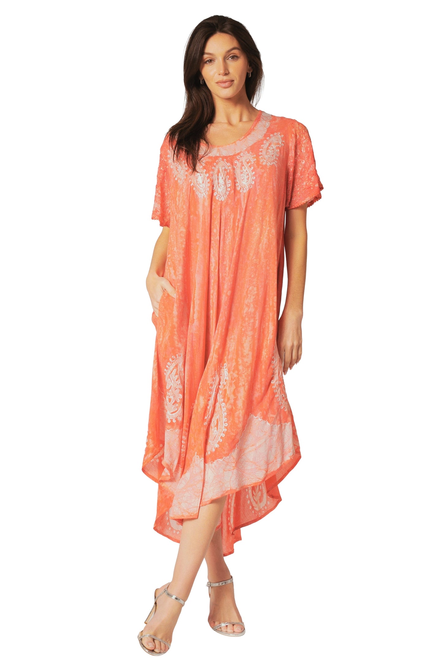 Sakkas  Bree Long Embroidered Cap Sleeve Marbled Dress