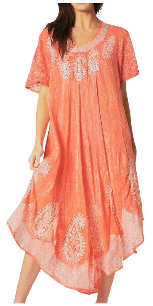 Sakkas  Bree Long Embroidered Cap Sleeve Marbled Dress