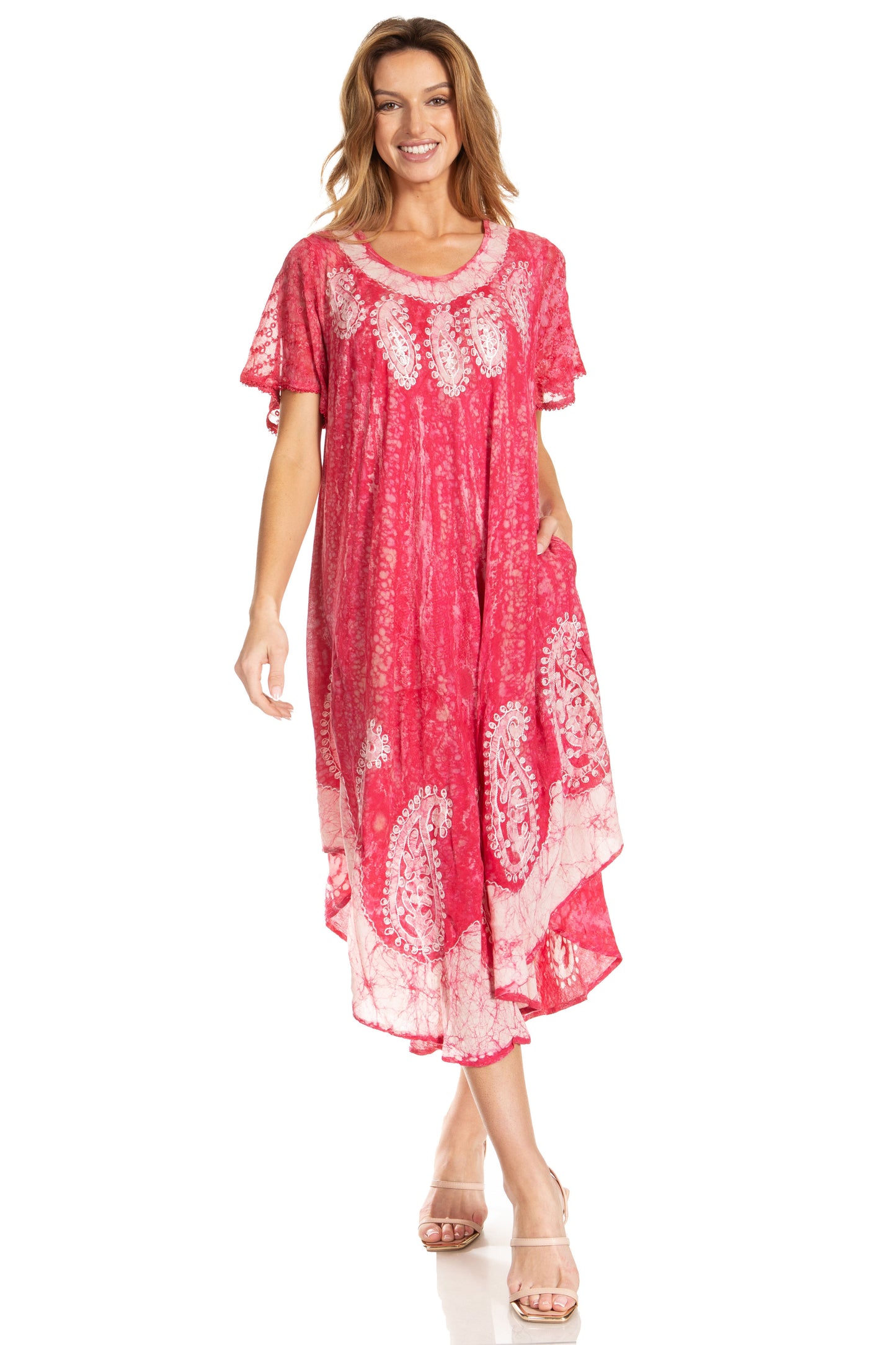 Sakkas  Bree Long Embroidered Cap Sleeve Marbled Dress