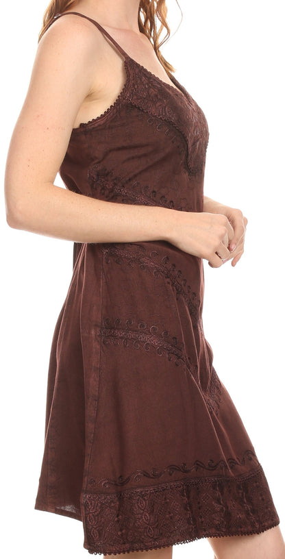 Sakkas Rhyder Mid Strapless Spaghetti Strap Adjustable Embroidered Batik Dress