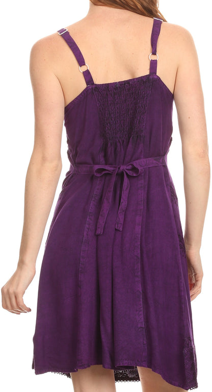 Sakkas Rhyder Mid Strapless Spaghetti Strap Adjustable Embroidered Batik Dress