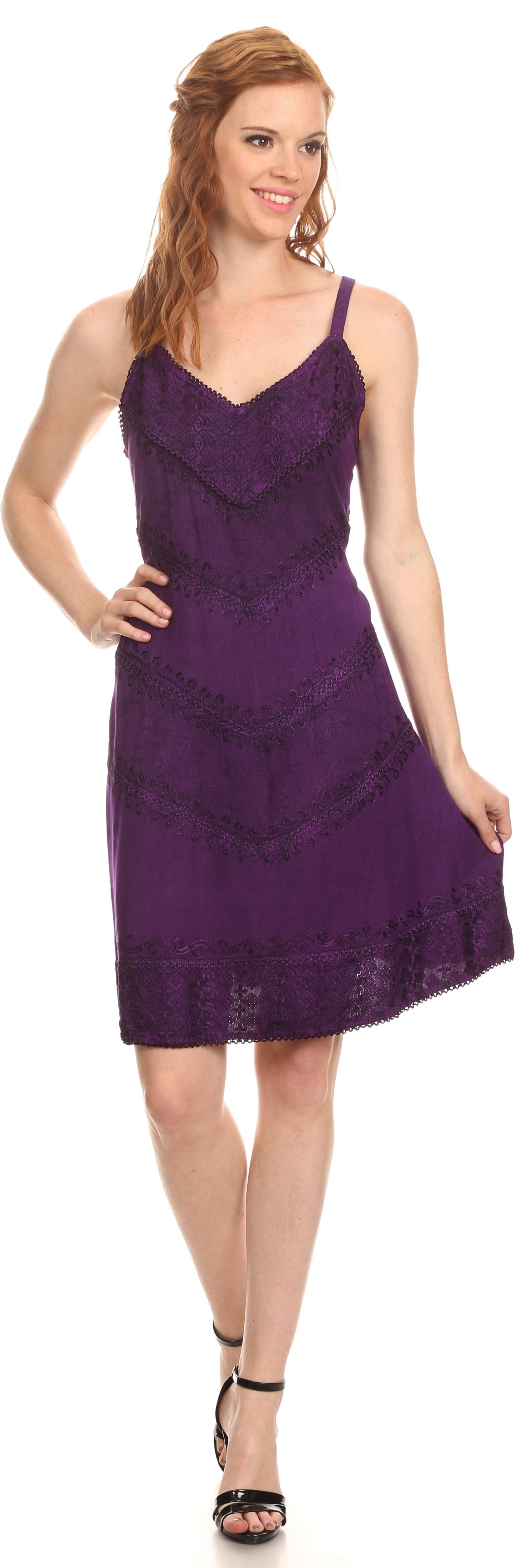 Sakkas Rhyder Mid Strapless Spaghetti Strap Adjustable Embroidered Batik Dress