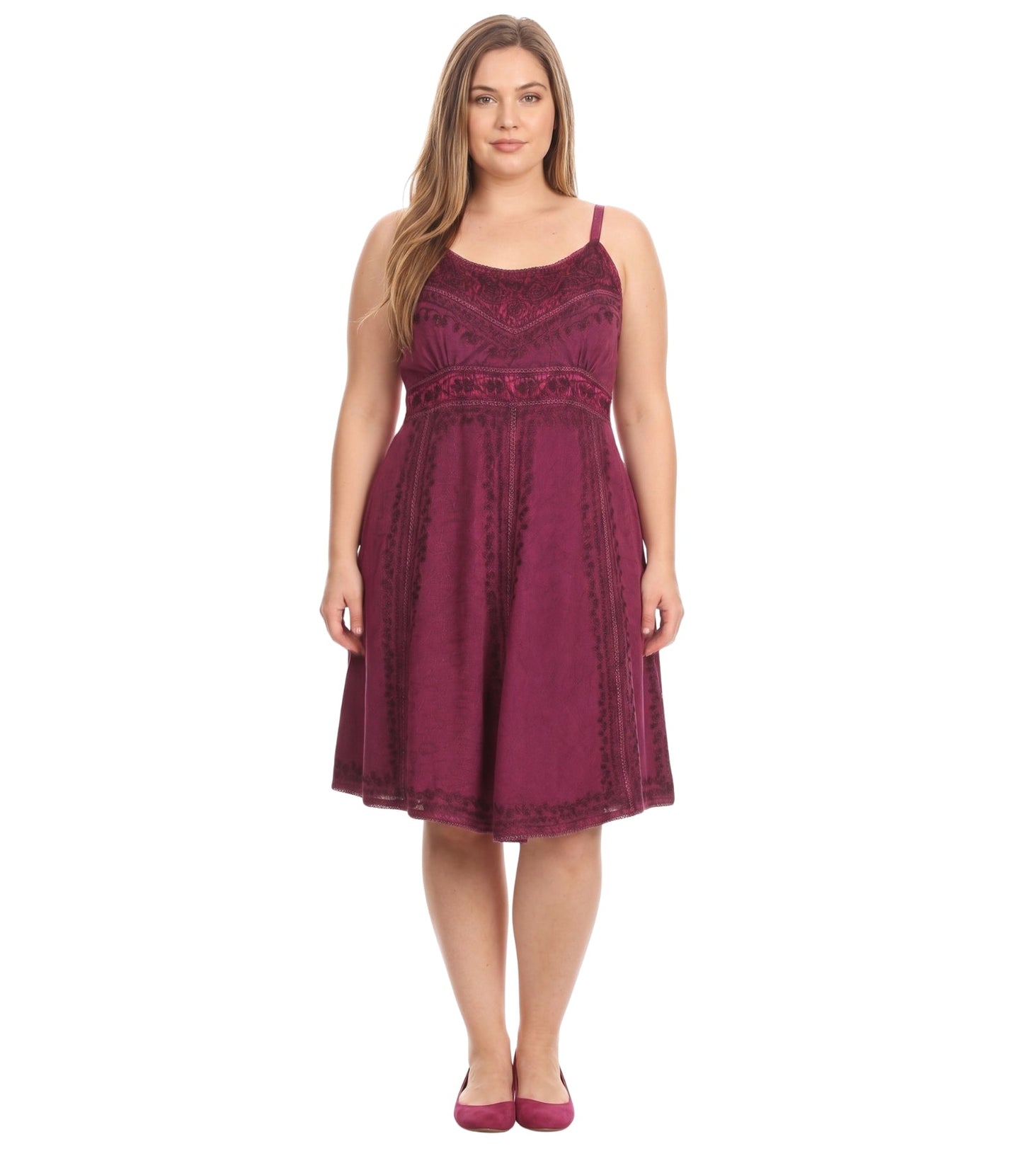 Sakkas Markay Short Mid Length Spaghetti Strap Sleeveless Embroidered Batik Dress