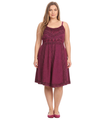 Sakkas Markay Short Mid Length Spaghetti Strap Sleeveless Embroidered Batik Dress