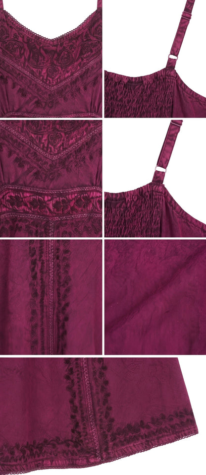 Sakkas Markay Short Mid Length Spaghetti Strap Sleeveless Embroidered Batik Dress