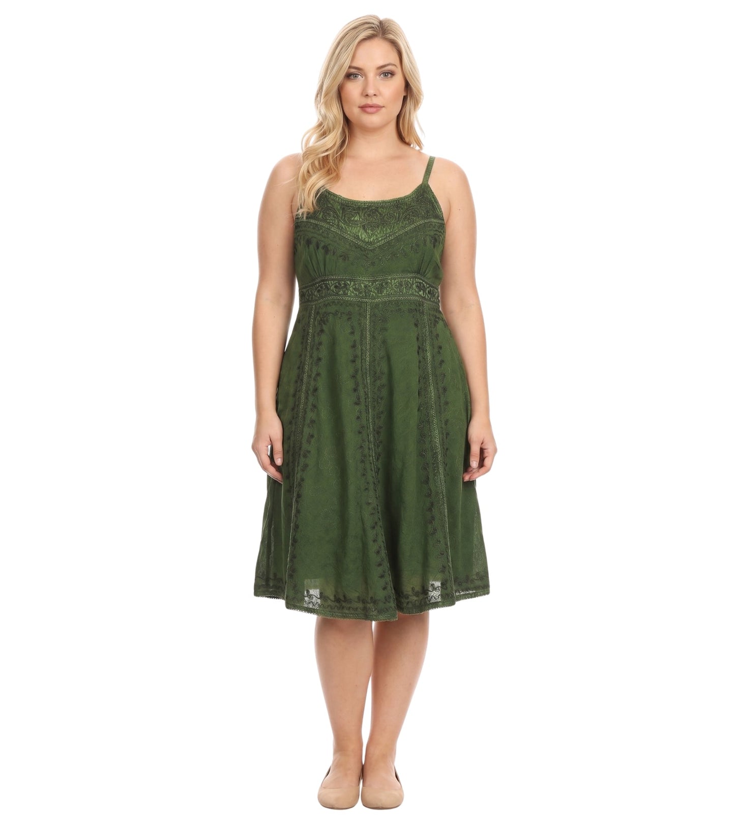 Sakkas Markay Short Mid Length Spaghetti Strap Sleeveless Embroidered Batik Dress