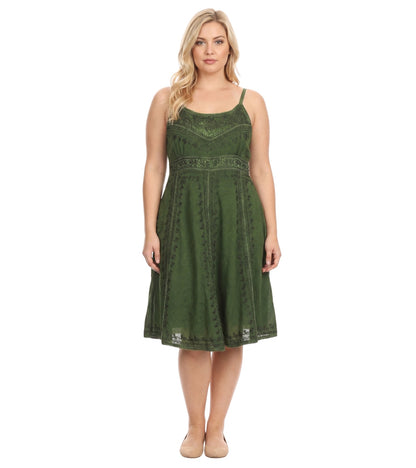 Sakkas Markay Short Mid Length Spaghetti Strap Sleeveless Embroidered Batik Dress