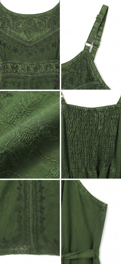 Sakkas Markay Short Mid Length Spaghetti Strap Sleeveless Embroidered Batik Dress