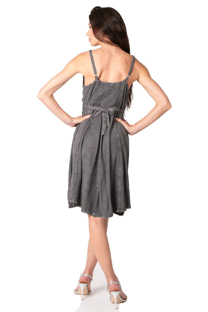Sakkas Markay Short Mid Length Spaghetti Strap Sleeveless Embroidered Batik Dress