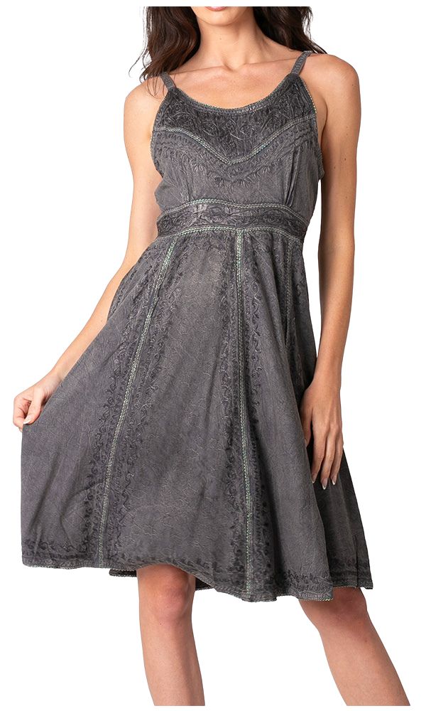 Sakkas Markay Short Mid Length Spaghetti Strap Sleeveless Embroidered Batik Dress