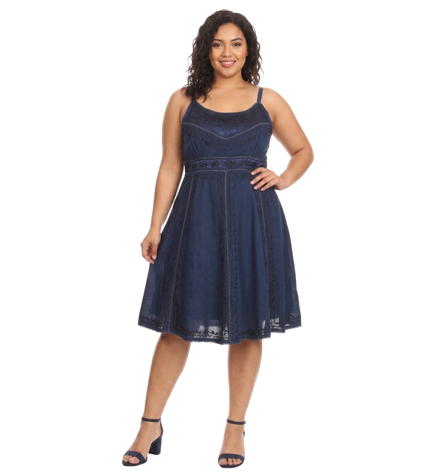 Sakkas Markay Short Mid Length Spaghetti Strap Sleeveless Embroidered Batik Dress