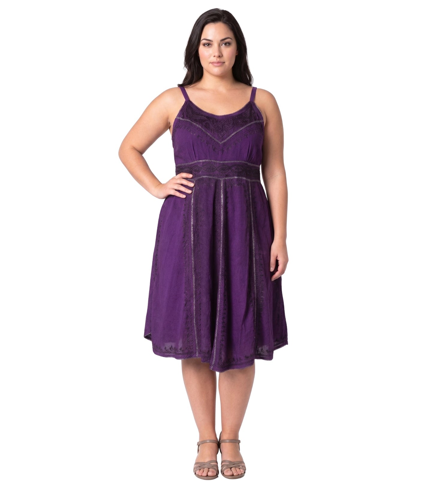 Sakkas Markay Short Mid Length Spaghetti Strap Sleeveless Embroidered Batik Dress