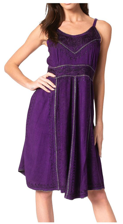 Sakkas Markay Short Mid Length Spaghetti Strap Sleeveless Embroidered Batik Dress