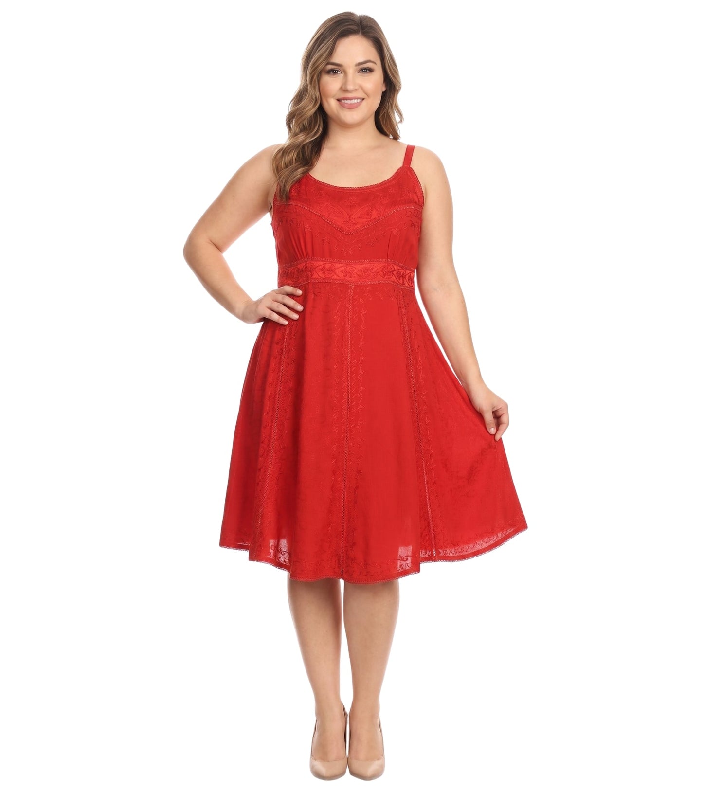 Sakkas Markay Short Mid Length Spaghetti Strap Sleeveless Embroidered Batik Dress