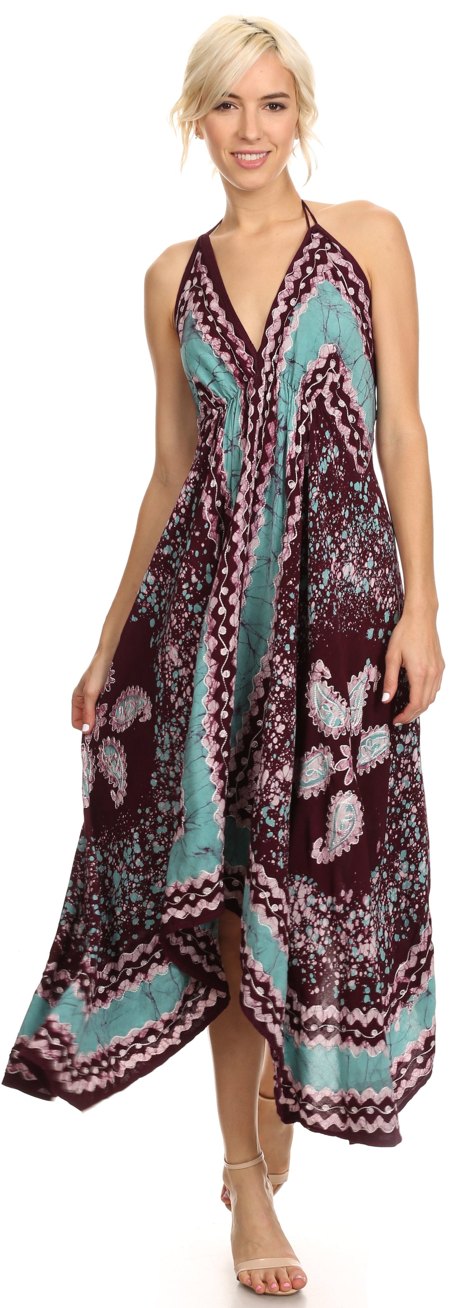 Sakkas Aleayma Strapless Long Adjustable Bead Embroidered Dyed Halter Top Dress