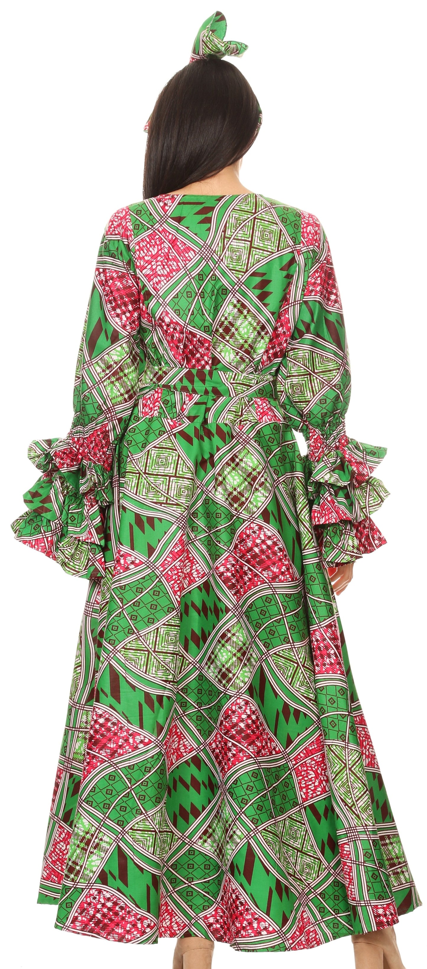 Sakkas Tale Women's Maxi Long Sleeve Wrap Dress with Pockets African Ankara Print