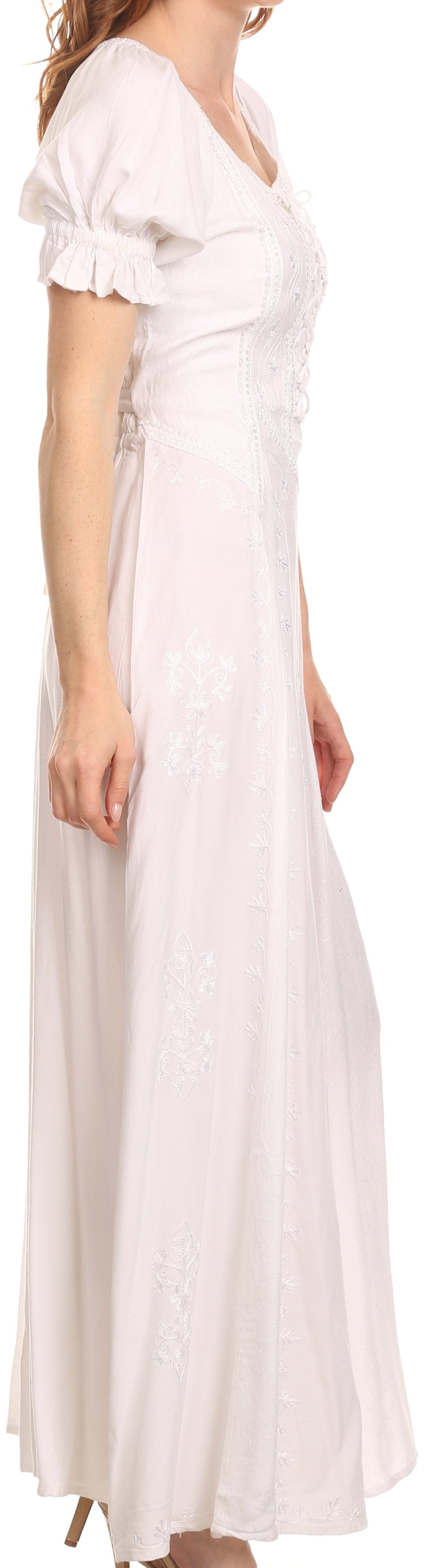 Sakkas Ashlay Adjustable Long Paneled Ruffled Cap Sleeve Scoop Neck Batik Dress