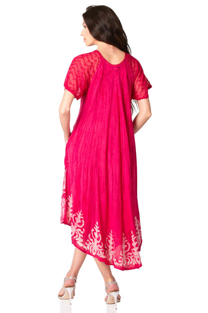 Sakkas Ronny Lace Embroidered Cap Sleeve Tie Dye Wash Caftan Dress / Cover Up