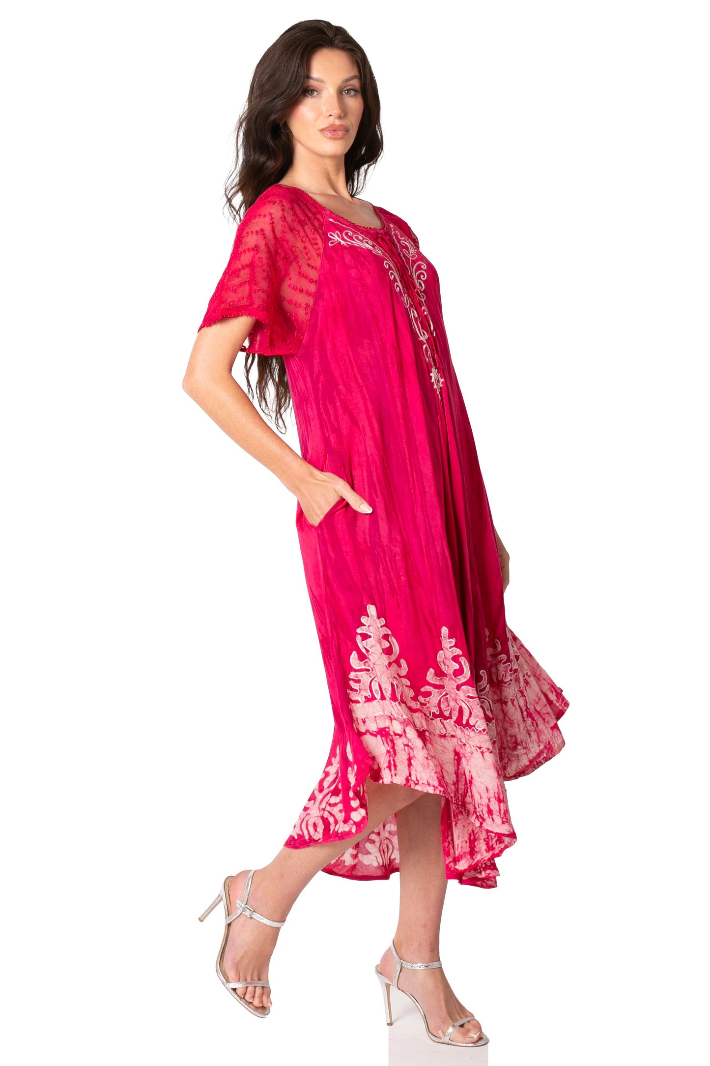 Sakkas Ronny Lace Embroidered Cap Sleeve Tie Dye Wash Caftan Dress / Cover Up