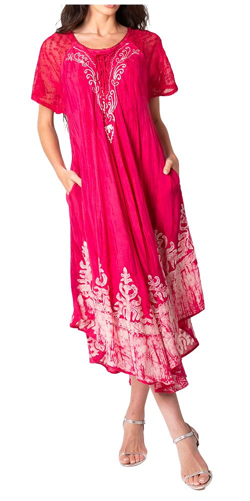 Sakkas Ronny Lace Embroidered Cap Sleeve Tie Dye Wash Caftan Dress / Cover Up