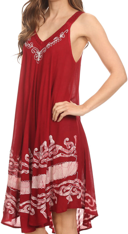 Sakkas Gasha Sleeveless Mid Length Caftan Dress With Embroidery Details And V Neck