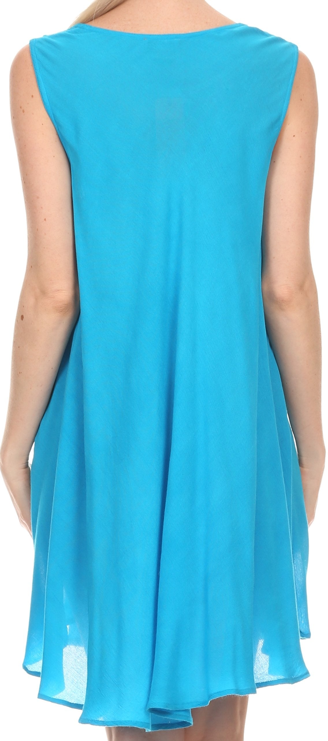 Sakkas Alechia Mid Length Tank Top Sleeveless Embroidered Caftan Dress / Cover Up