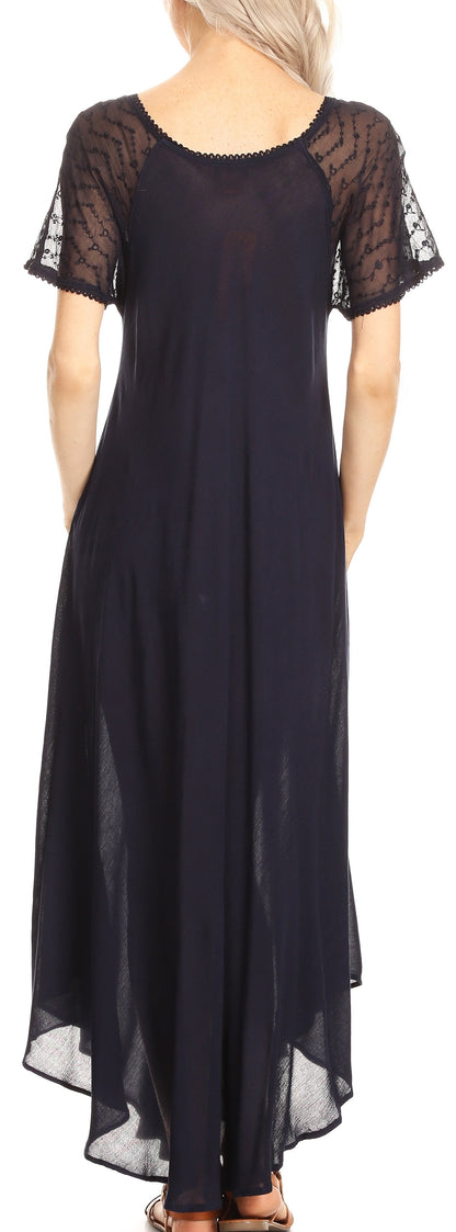 Sakkas Hayden Embroidered Lace-Up Caftan Dress / Cover Up with Eyelet Sleeves