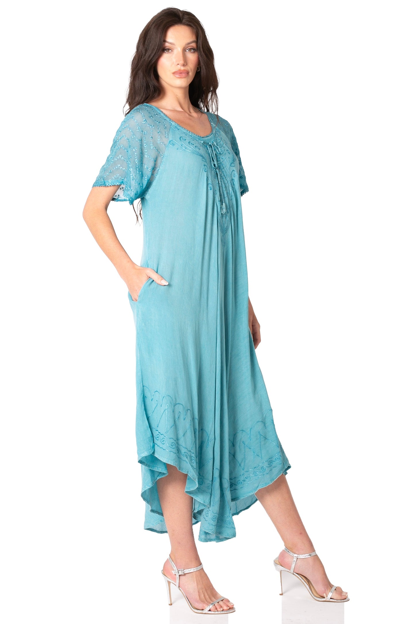 Sakkas Helena Embroidered Nightgown / Women Sleepwear with Eyelet Sleeves