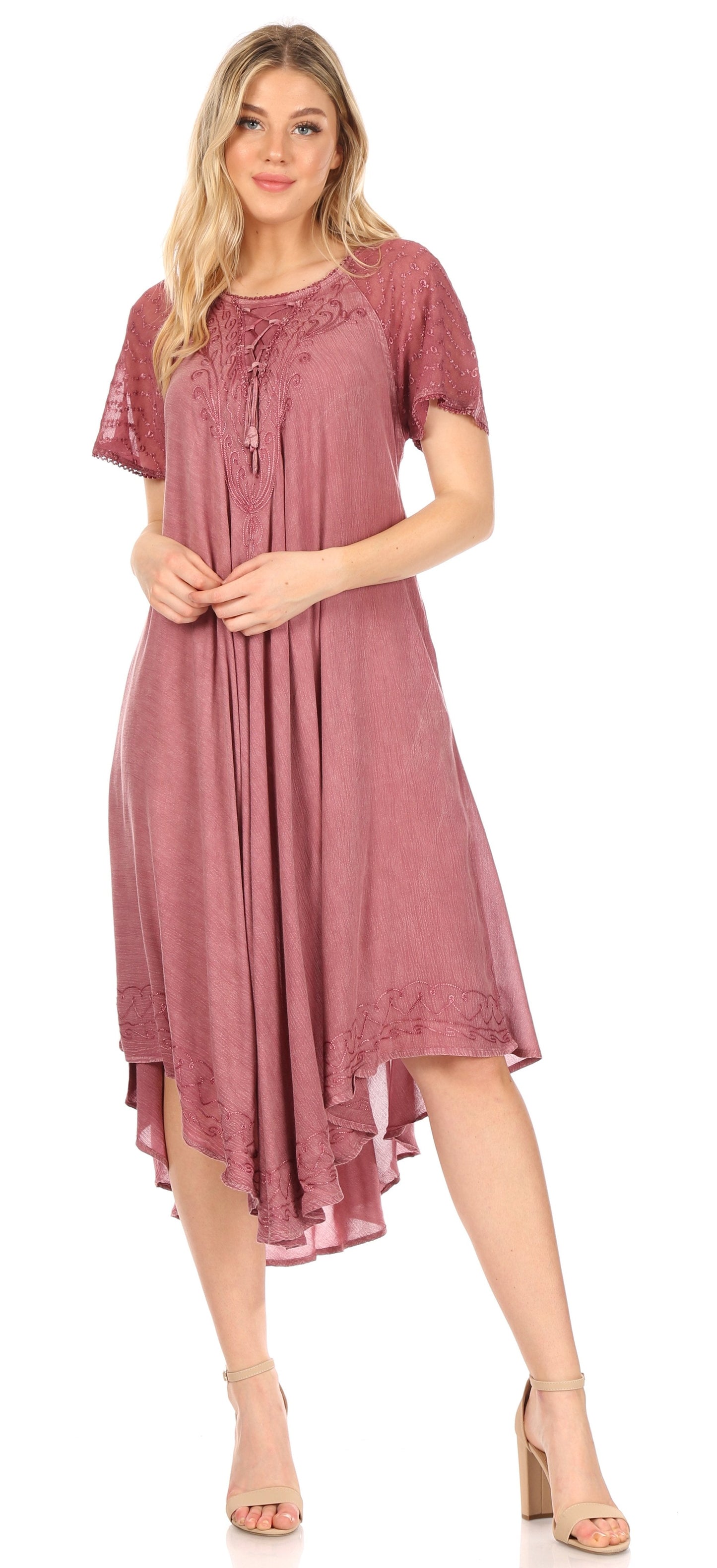 Sakkas Helena Embroidered Nightgown / Women Sleepwear with Eyelet Sleeves