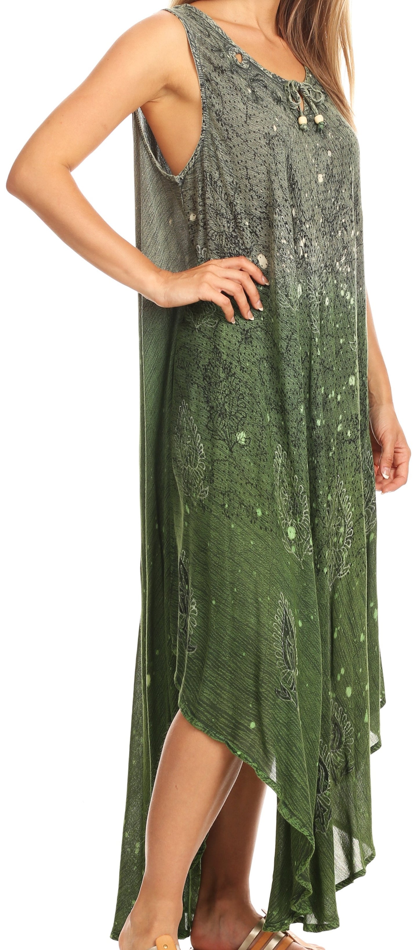 Sakkas Priscilla Sleeveless Stonewashed Ombre Tie Front Dress / Cover Up