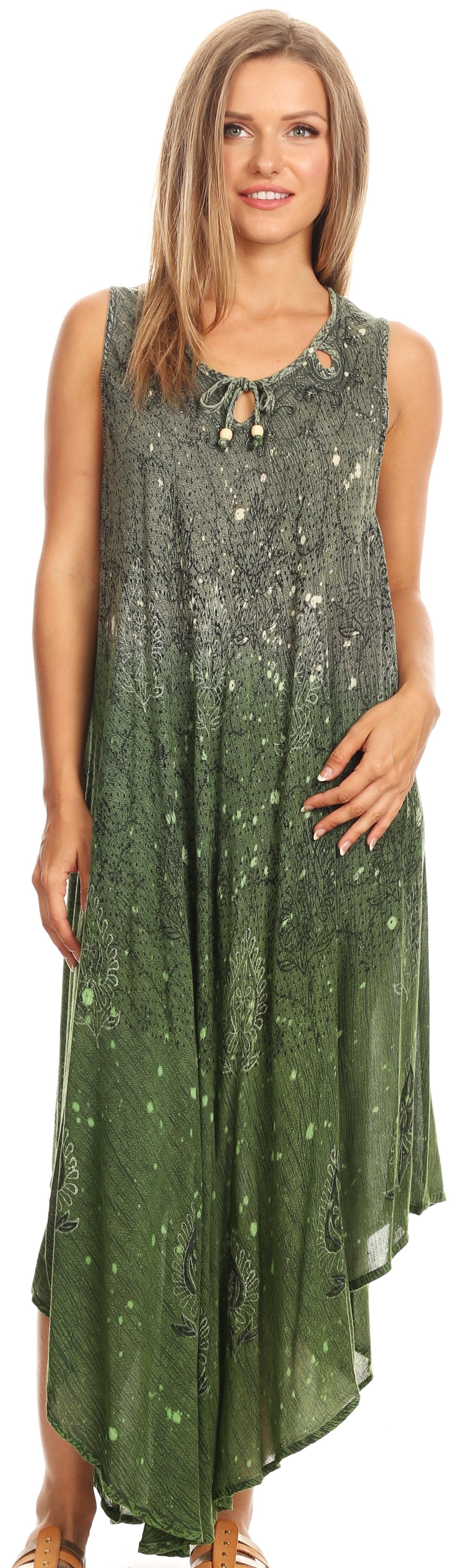 Sakkas Priscilla Sleeveless Stonewashed Ombre Tie Front Dress / Cover Up
