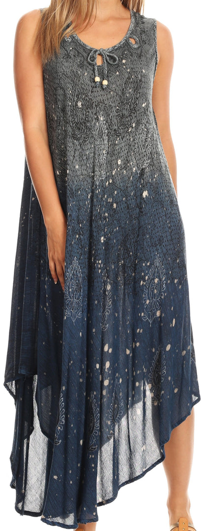 Sakkas Priscilla Sleeveless Stonewashed Ombre Tie Front Dress / Cover Up