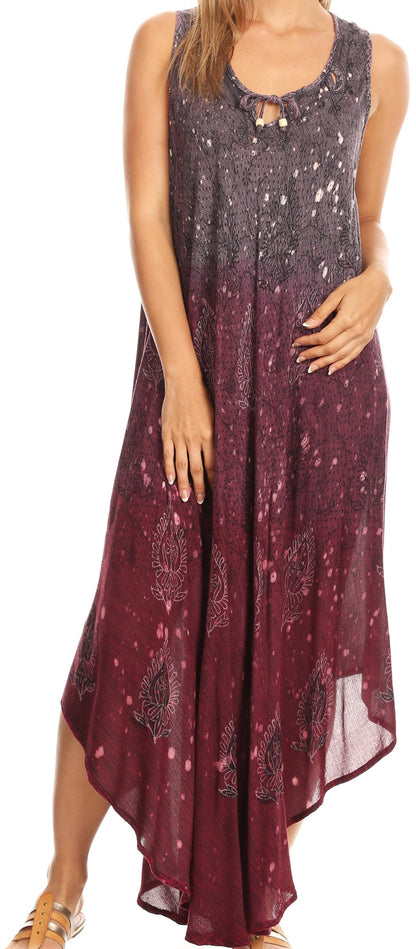 Sakkas Priscilla Sleeveless Stonewashed Ombre Tie Front Dress / Cover Up