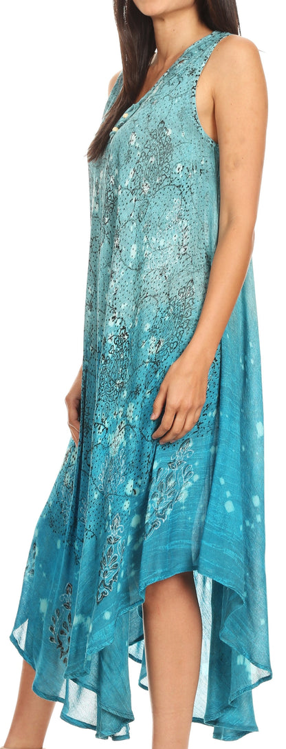 Sakkas Priscilla Sleeveless Stonewashed Ombre Tie Front Dress / Cover Up
