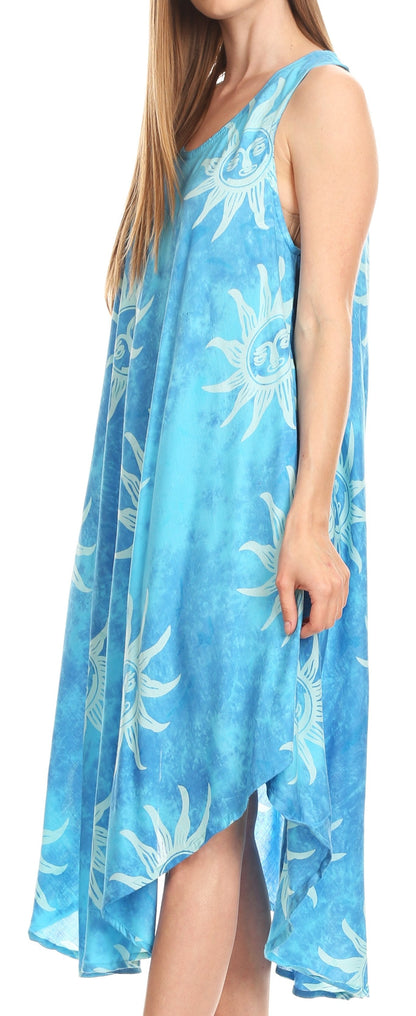 Sakkas Amanda Tie-dye Batik Summer Tank Mid Dress Relax Fit and Soft