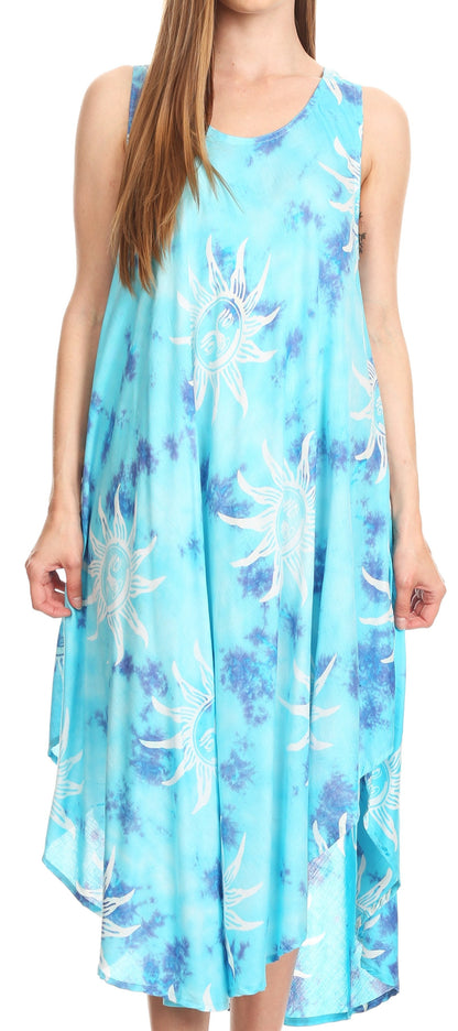 Sakkas Amanda Tie-dye Batik Summer Tank Mid Dress Relax Fit and Soft