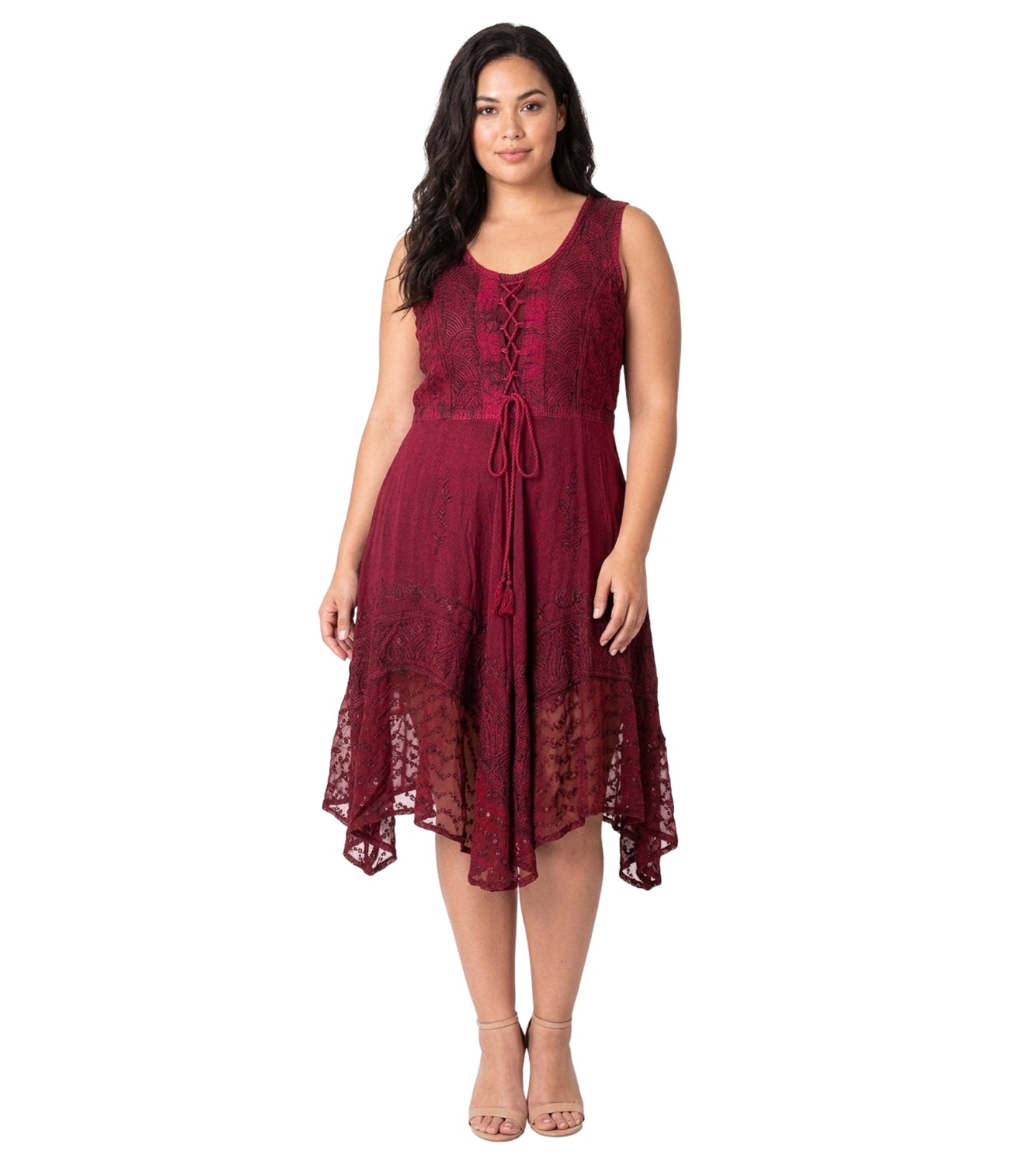 Sakkas Magdilena Stonewashed Corset Front Embroidered Dress