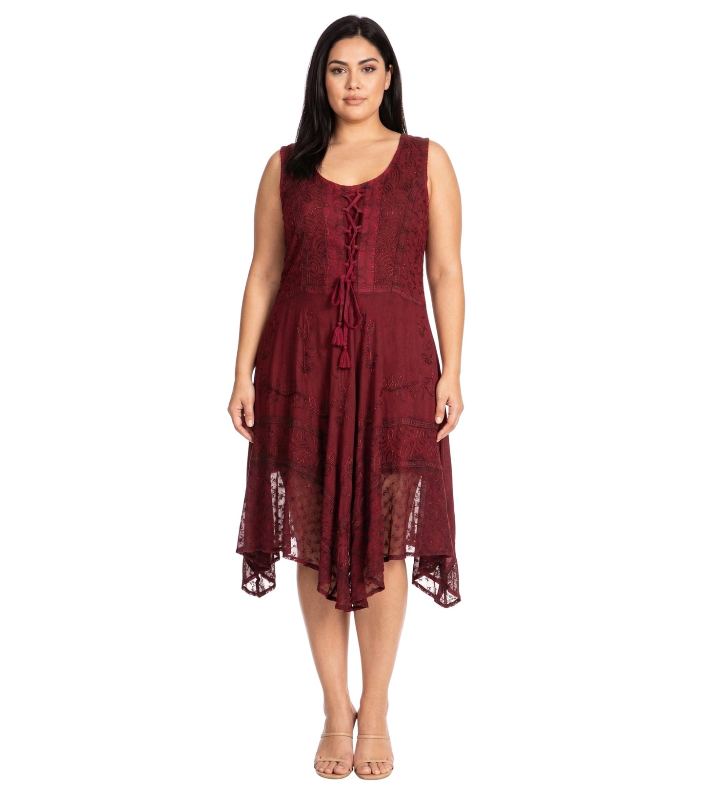 Sakkas Magdilena Stonewashed Corset Front Embroidered Dress